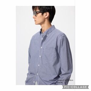 UNIQLO Men's Blue and White Checkered Button-Down Shirt 100% Cotton Size L